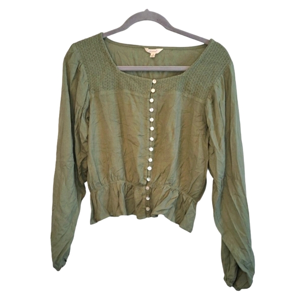 Sim & Sam Green Long Sleeve Button Top Size Small - Picture 2 of 5